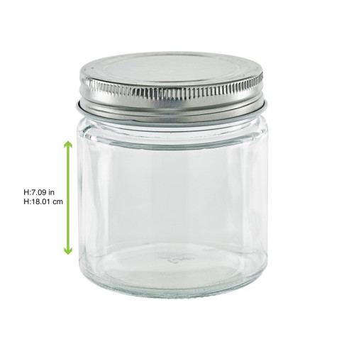 Barattolo in vetro tondo con tappo in alluminio (GL70 + ALU41)  H88mm 250ml