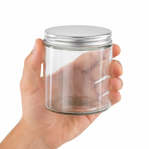 Barattolo in vetro tondo con tappo in alluminio (GL70 + ALU41)  H142mm 500ml