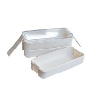 Scatola bento Huskly riutilizzabile su 3 livelli in materiale composito beige e coperchio in PP 185x80mm H103mm 900ml