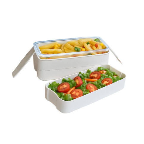 Scatola bento Huskly riutilizzabile su 3 livelli in materiale composito beige e coperchio in PP 185x80mm H103mm 900ml