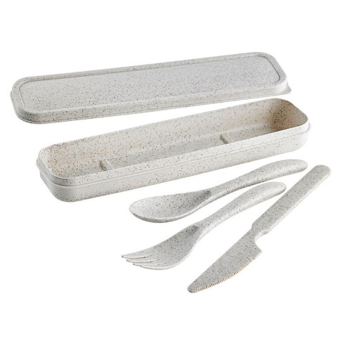 Kit di posate Huskly  in scatola rigida (forchetta/coltello/cucchiaio) in materiale composito beige 210x55mm H250mm