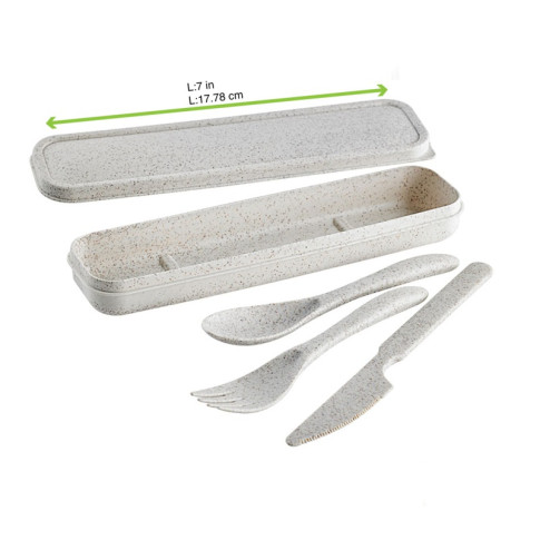 Kit di posate Huskly  in scatola rigida (forchetta/coltello/cucchiaio) in materiale composito beige 210x55mm H250mm