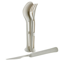 Kit di posate Huskly da appoggio (forchetta/coltello/cucchiaio) in materiale composito beige 222x48mm H36mm