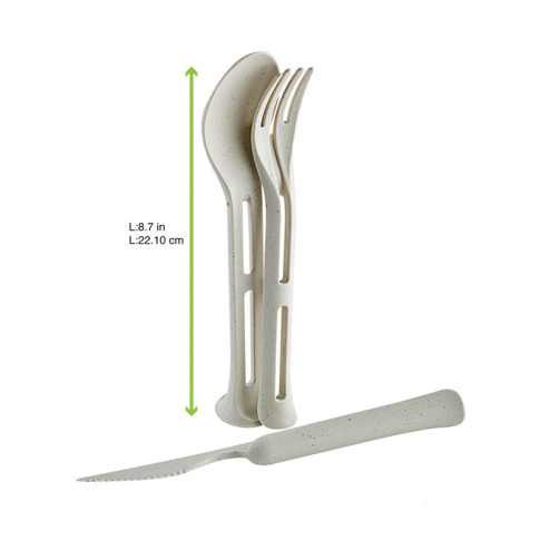 Kit di posate Huskly da appoggio (forchetta/coltello/cucchiaio) in materiale composito beige 222x48mm H36mm