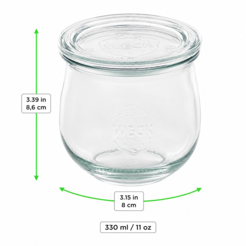 Barattolo Weck con coperchio in vetro incluso, guarnizioni e ganci venduti separatamente (GL70)  H86mm 330ml