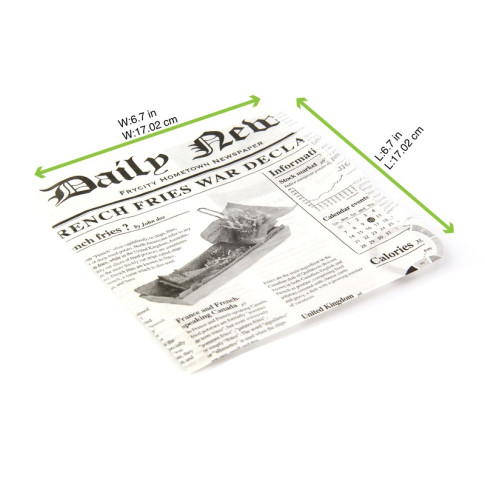 Sacchetto in carta bianca aperto su 2 lati, decorazione stampa di giornale 170x170mm