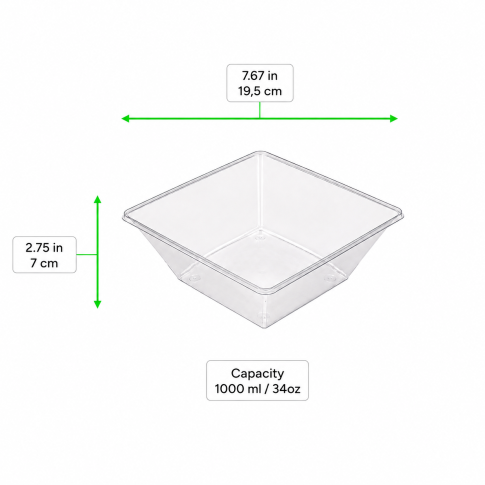 Insalatiera in  PET quadrata trasparente 195x195mm H70mm 1000ml