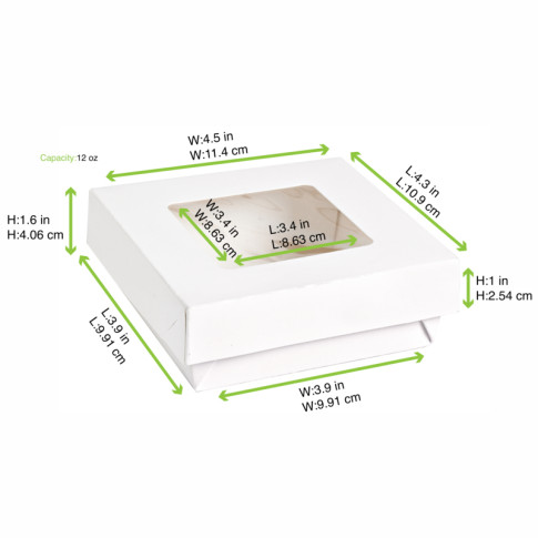 Scatola "Kray" in cartone bianco con coperchio a finestra 115x115mm H40mm 350ml