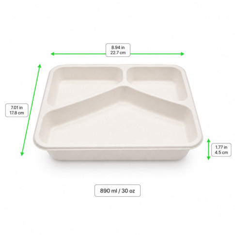 Vaschetta in polpa termosaldabile 3 scomparti (PAP21) 227x178mm H45mm 890ml