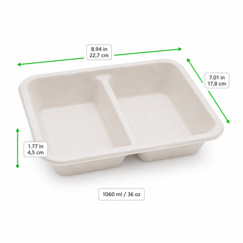 Vaschetta in polpa termosaldabile 2 scomparti (PAP21) 227x178mm H45mm 1060ml