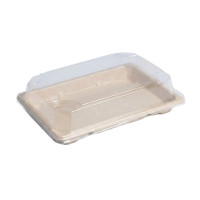 Vassoio "Itto" in polpa di canna da zucchero con coperchio trasparente 167x117mm H40mm
