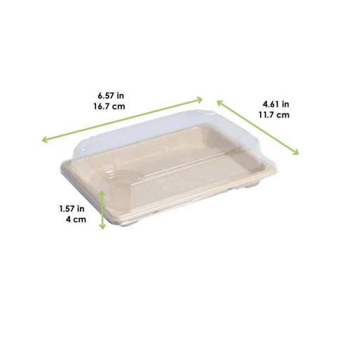 Vassoio "Itto" in polpa di canna da zucchero con coperchio trasparente 167x117mm H40mm
