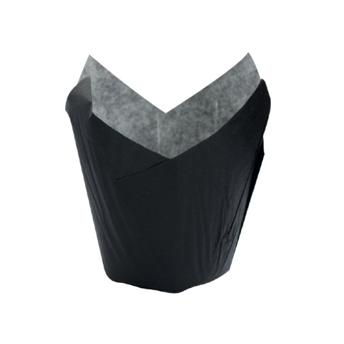 Pirottino da forno a forma di tulipano in carta nera siliconata  H60mm