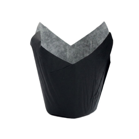 Pirottino da forno a forma di tulipano in carta nera siliconata  H80mm