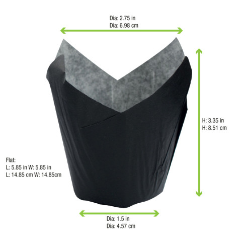 Pirottino da forno a forma di tulipano in carta nera siliconata  H80mm