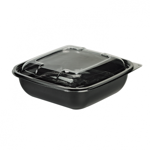 Insalatiera in PET quadrata nera con coperchio 190x190mm H55mm 1000ml
