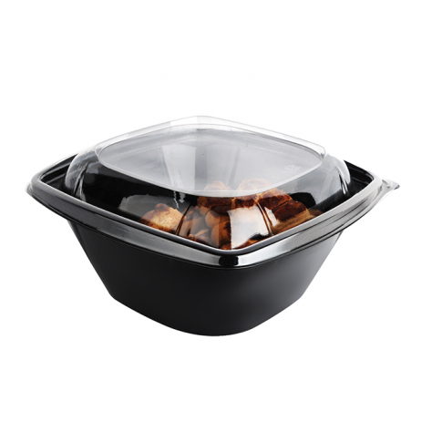 Insalatiera in PET quadrata nera con coperchio 190x190mm H65mm 750ml