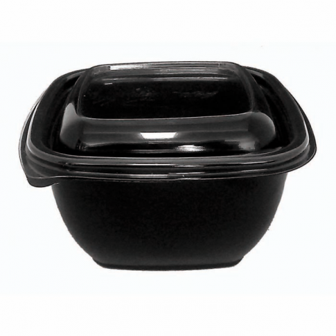 Insalatiere quadrate nere RPET con coperchio trasparente. 130x130mm H60mm 480ml