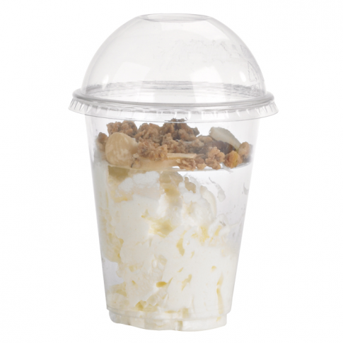 Bicchiere in PET con coperchio a cupola forato incluso (PET1)  H84mm 230ml