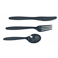Kit 4/1 coltello, forchetta, cucchiaio e tovagliolo "Majesty" in plastica nera