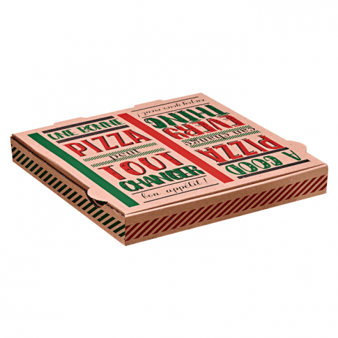 Scatola da pizza in cartone scuro con decorazione "Una buona pizza"  260x260mm H35mm