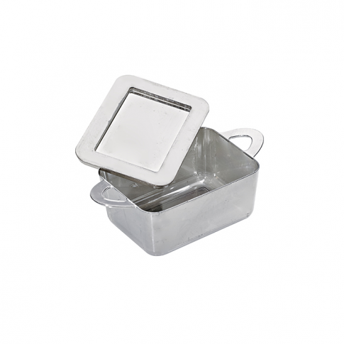 Contenitore in PS argentato con manici e coperchio 95x53mm H35mm