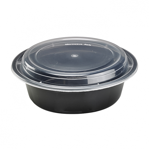 Ciotola rotonda in PP nero con coperchio trasparente  H55mm 1000ml