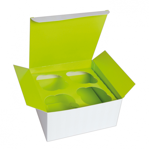 Scatola da 4 cupcakes con inserto verde 170x170mm H85mm