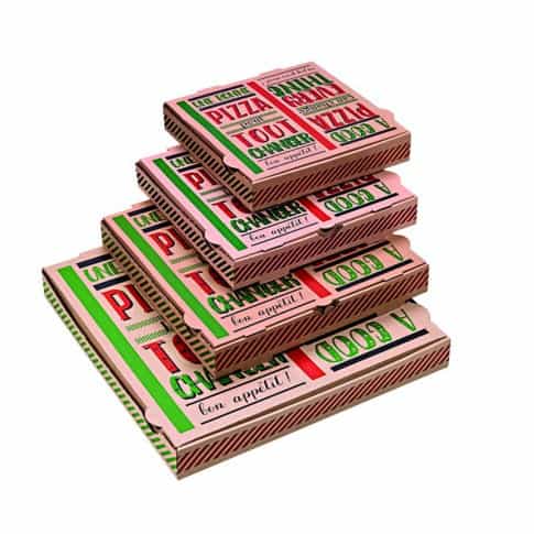 Scatola da pizza in cartone scuro con decorazione "Una buona pizza"  330x330mm H35mm