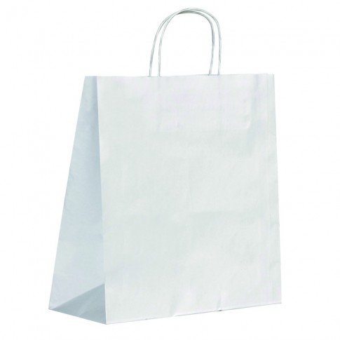 Shopper in carta bianca e manici sottili corda 270x130mm H320mm