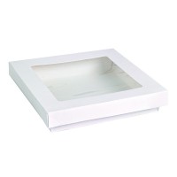 Scatola "Kray" in cartone bianco con coperchio a finestra in PLA 155x155mm H50mm 900ml