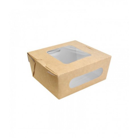 Scatola per insalata in cartone kraft con doppia finestra 150x135mm H65mm 1100ml