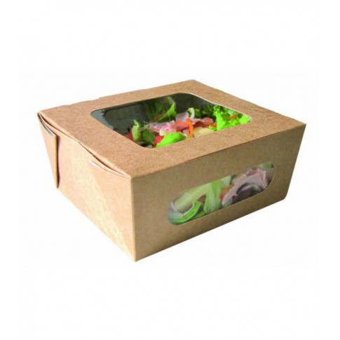 Scatola per insalata in cartone kraft con doppia finestra 150x135mm H65mm 1100ml