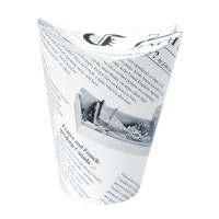Bicchiere da snack richiudibile forato in cartone bianco, decorazione stampa giornale 350ml Ø86mm  H139mm