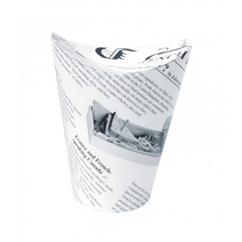 Bicchiere da snack richiudibile forato in cartone bianco, decorazione stampa giornale 350ml Ø86mm  H139mm