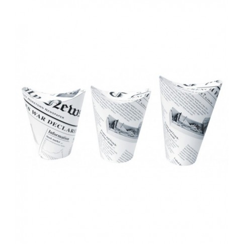Bicchiere da snack richiudibile forato in cartone bianco, decorazione stampa giornale 350ml Ø86mm  H139mm