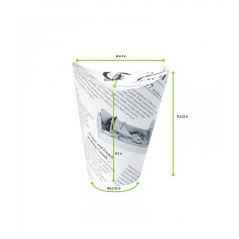 Bicchiere da snack richiudibile forato in cartone bianco, decorazione stampa giornale 350ml Ø86mm  H139mm