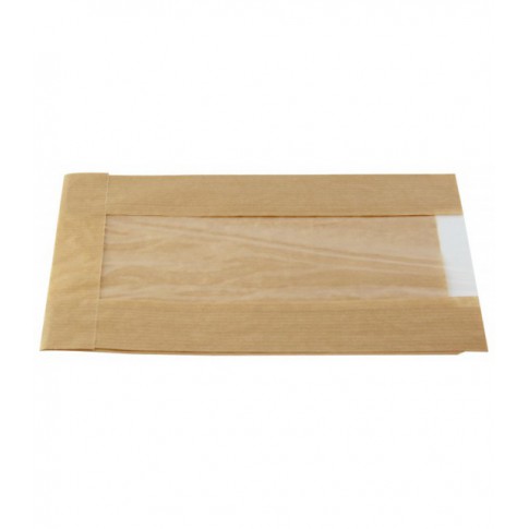 Sacchetto in carta scura kraft, con finestra  220x60mm H140mm