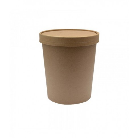 Contenitore in cartone scuro per alimenti caldi e freddi, con coperchio 620ml Ø97mm  H118mm