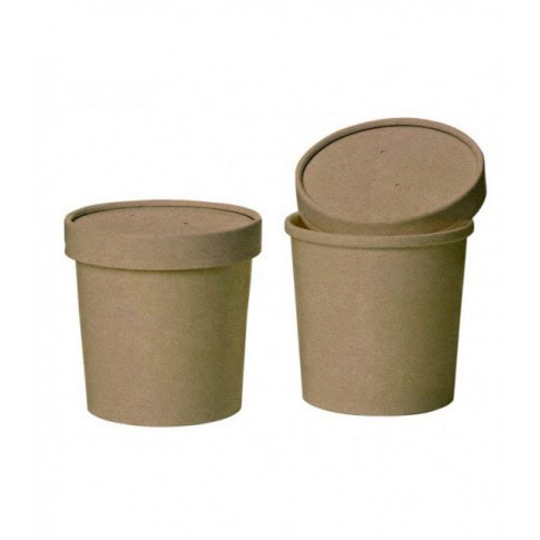 Contenitore in cartone scuro per alimenti caldi e freddi, con coperchio 620ml Ø97mm  H118mm