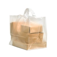 Borsa da asporto semitrasparente in plastica riutilizzabile, fondo Piatto in cartone bianco 370x340mm H400mm