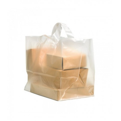 Borsa da asporto semitrasparente in plastica riutilizzabile, fondo Piatto in cartone bianco 370x340mm H400mm