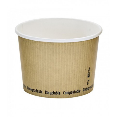 Contenitore da zuppa in cartone bianco biodegradabile, decorazione "Nature" 450ml Ø114mm  H80mm