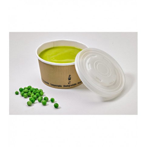 Contenitore da zuppa in cartone bianco biodegradabile, decorazione "Nature" 450ml Ø114mm  H80mm