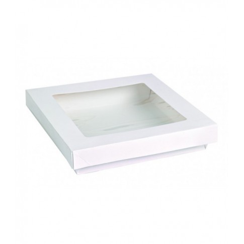Scatola "Kray" in cartone bianco con coperchio a finestra 205x205mm H40mm 1450ml
