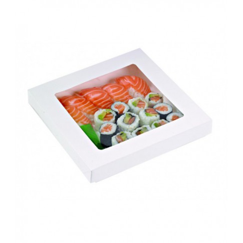 Scatola "Kray" in cartone bianco con coperchio a finestra 205x205mm H40mm 1450ml