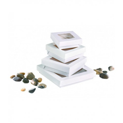 Scatola "Kray" in cartone bianco con coperchio a finestra 205x205mm H40mm 1450ml