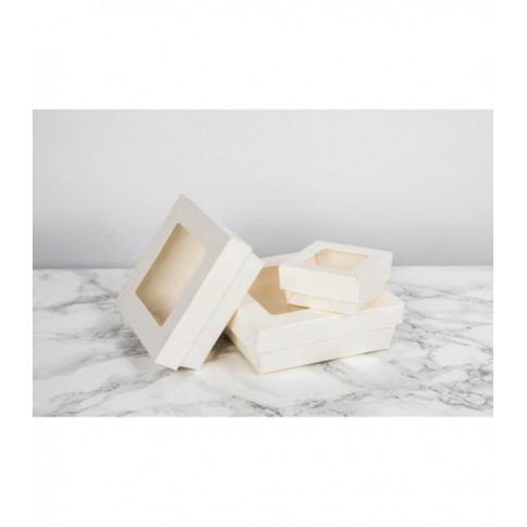 Scatola "Kray" in cartone bianco con coperchio a finestra 205x205mm H40mm 1450ml