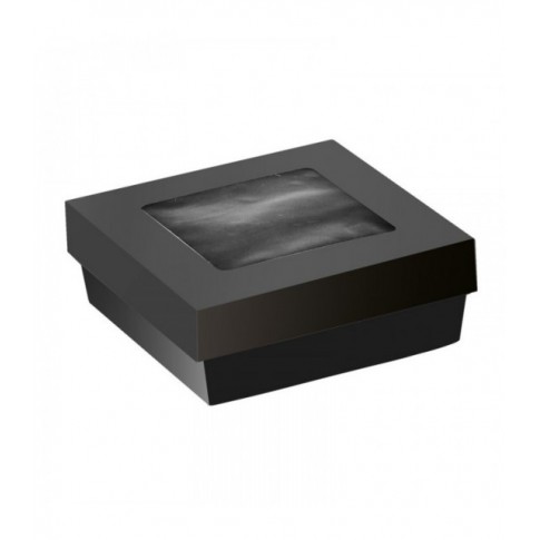Scatola "Kray" quadrata in cartone nero, con coperchio a finestra  135x135mm H50mm