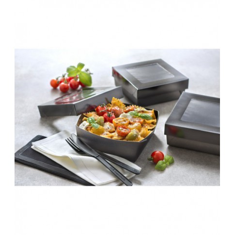 Scatola "Kray" quadrata in cartone nero, con coperchio a finestra  135x135mm H50mm